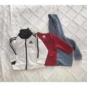 Baby Boy 3-Piece Bundle – Adidas Track Jacket + Carter’s Knit Sweaters (Size 3M)